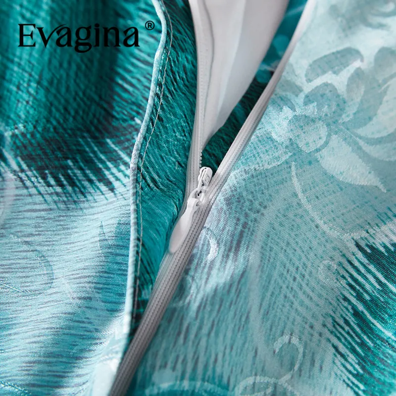 Evagina-Mini robe trapèze cyan pour femme, impression élégante, fibre High Street, printemps, été, nouveau, 2024