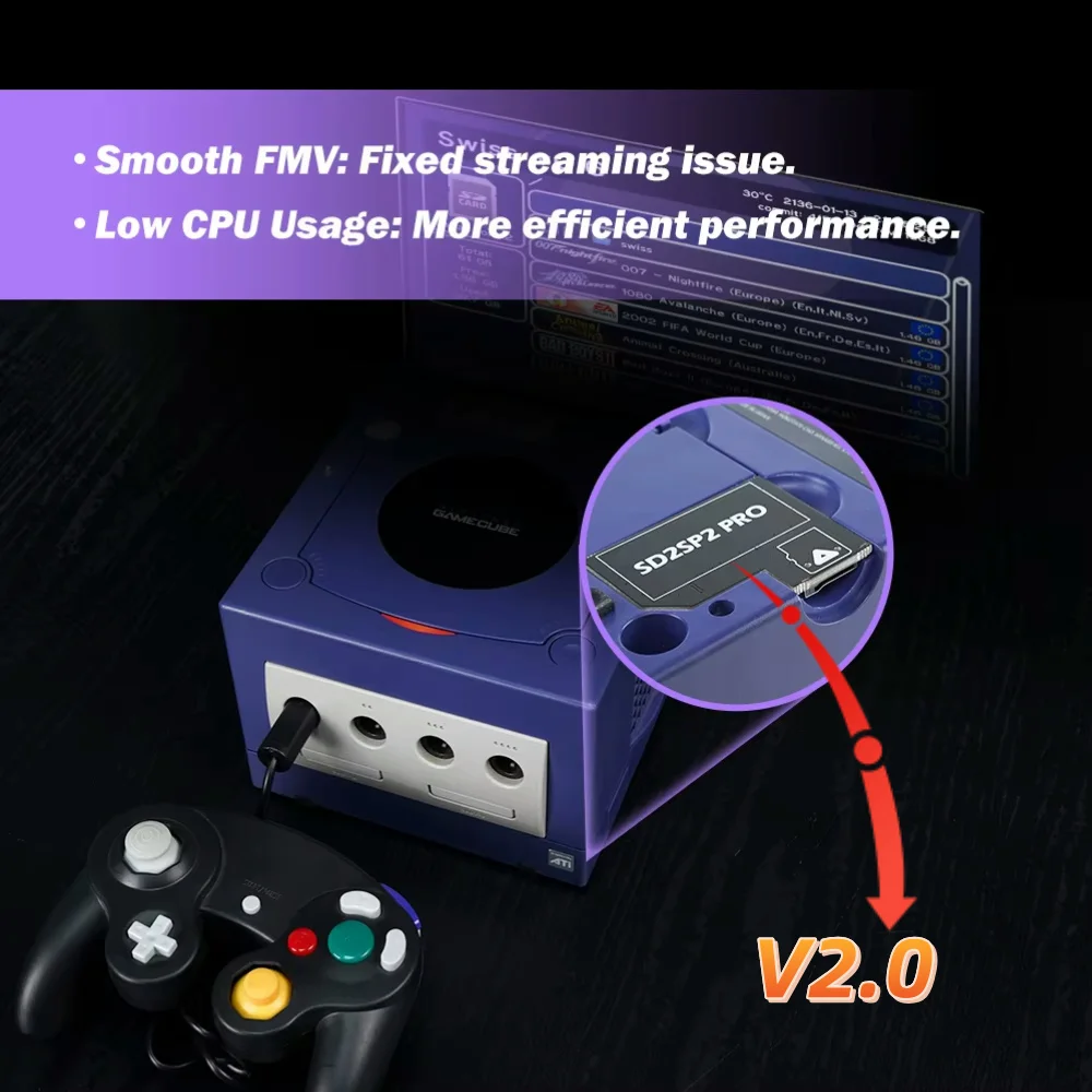 Adaptador de cartão micro sd sd2sp2 v2.0, leitor de cartão tf, jogo suíço, fermentação caseira para ngc gamecube, porta serial 2