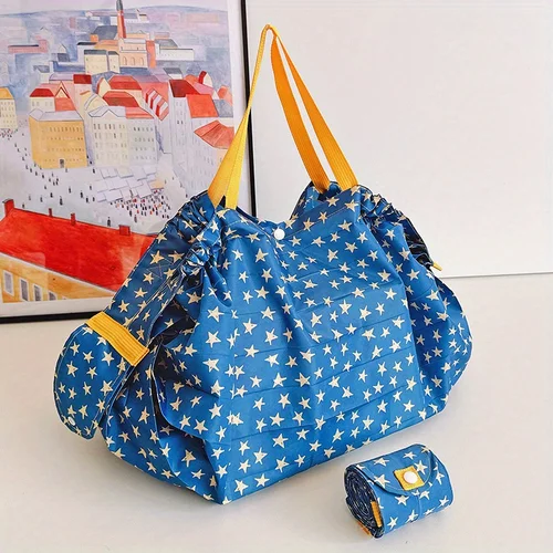 Imagen 2 del producto Bolso bandolera para compras reutilizable, ecológico, con botón a presión plisado Kawaii, plegable, ultraligero, portátil para viajes de negocios