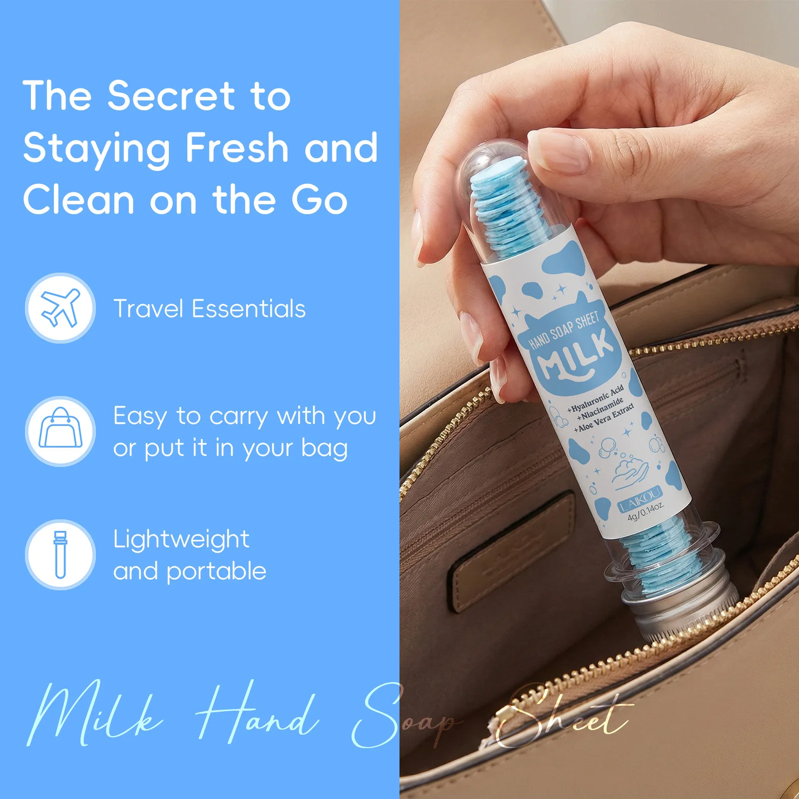 

LAIKOU Hand Soap Sheets with Milk, Portable Paper Soap 4g, Travel Hand Washing Foaming Soap Flakes On-the-Go Travel Gadget