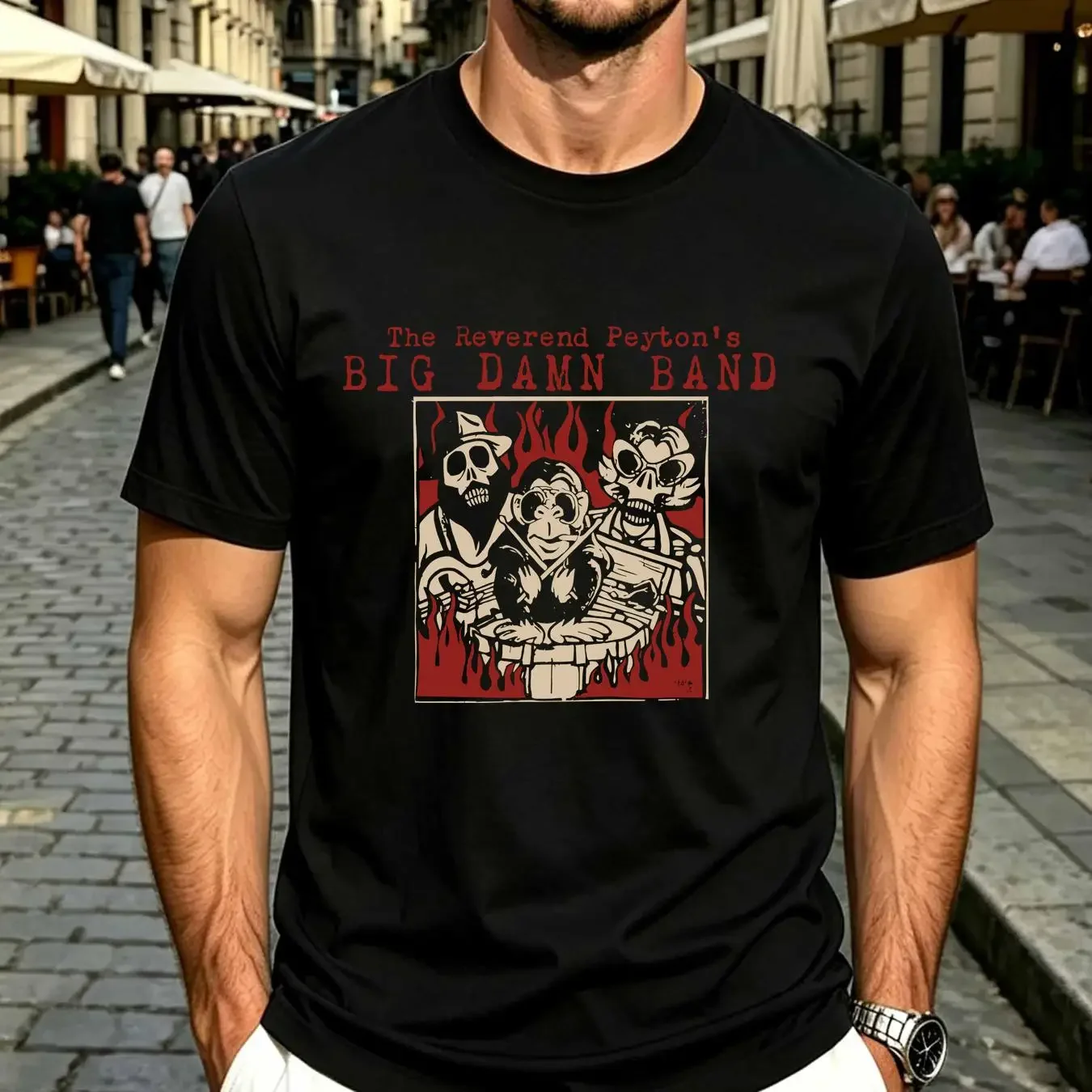 washed T Shirt The Reverend Peyton s Big Damn Band Black M vintage Washed Comfortable Top For Everyday Wear Casual fashion