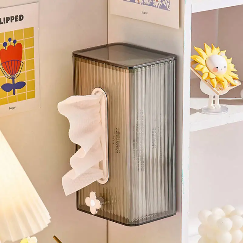 Desktop Transparent Striped Face Towel Storage Box Kitchen Upside down Paper Towel Box Bathroom Wall Hanging Paper Towel Box