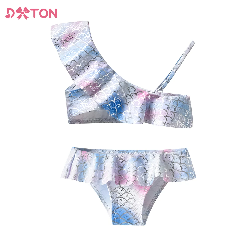 DXTON Girl Swimsuit 2 pcs for 3 to 10 Yrs Girl Sleeveless Swimming Wear Mermaid Print Swimwear For Children Summer Bathing Suits