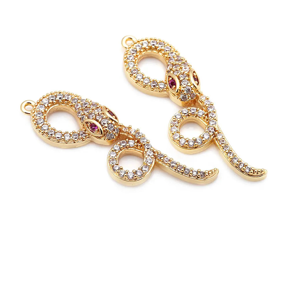 18K Gold Color Brass and Zircon Snake Charms Pendants High Quality Diy Jewelry Making Necklace Earrings Accessories for Women