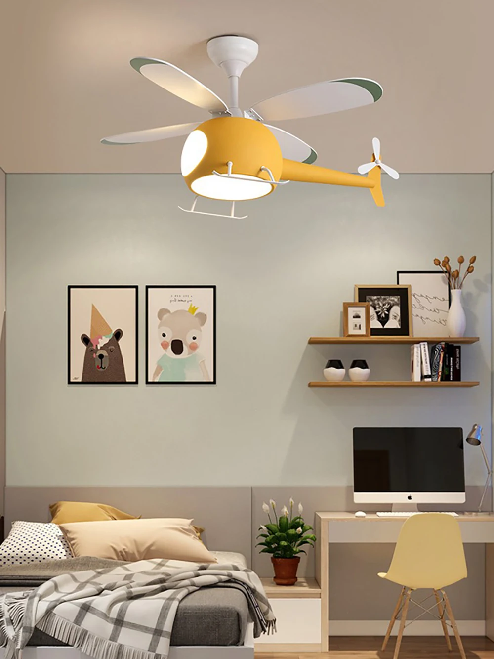 SGROW-LED Desenhos animados Avião Fan Lustre para Quarto das Crianças, Quarto Luz, Simples e Moderno, Criativo, Proteção para os Olhos