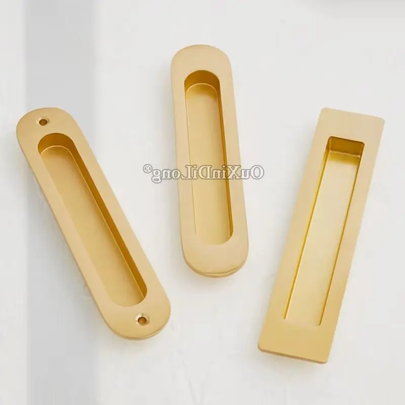 High Quality 4PCS European Pure Brass Recessed Sliding Door Handles Invisible Hidden Cupboard Wardrobe Cabinet Door Handles