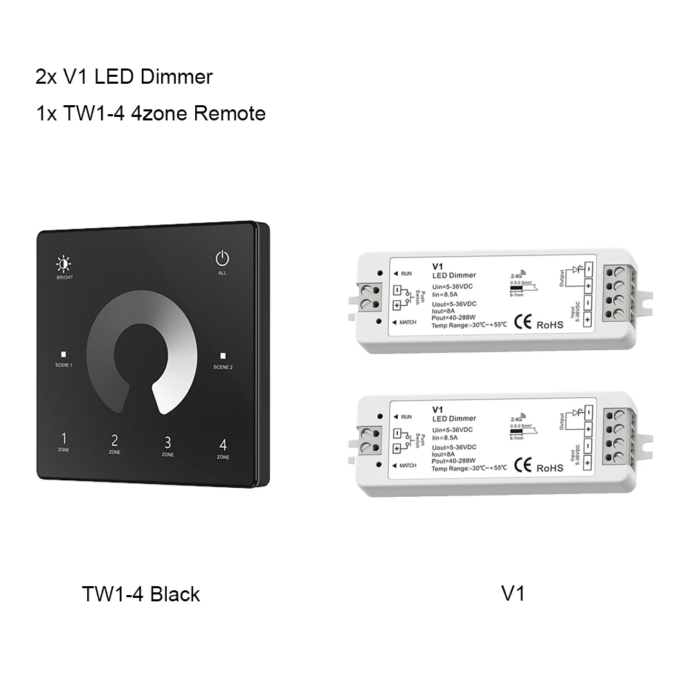 CENFAYA V1 LED-Dimmer 1 Kanal 5V 12V 24V 36V 4-Zonen-Einfarb-LED-Streifen-Dimmkit Wireless 2,4g HF-Fernbedienung Touch-Schalter Dimer 10