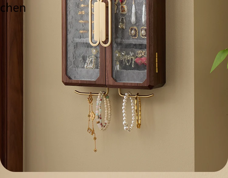 HXL solid wood wall-mounted jewelry storage box nail-free wall display rack jewelry box