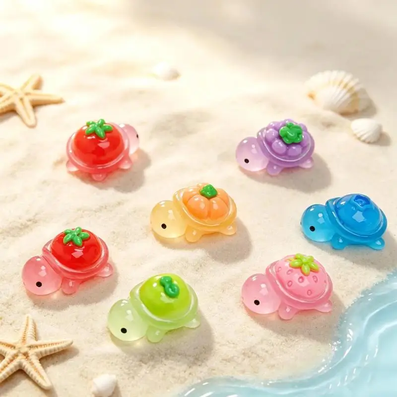 Cute Cartoon Turtle Resin Figurines 50Pcs Glow In Dark Vegetable Fruit Design for Kids Classroom Rewards Small Gifts
