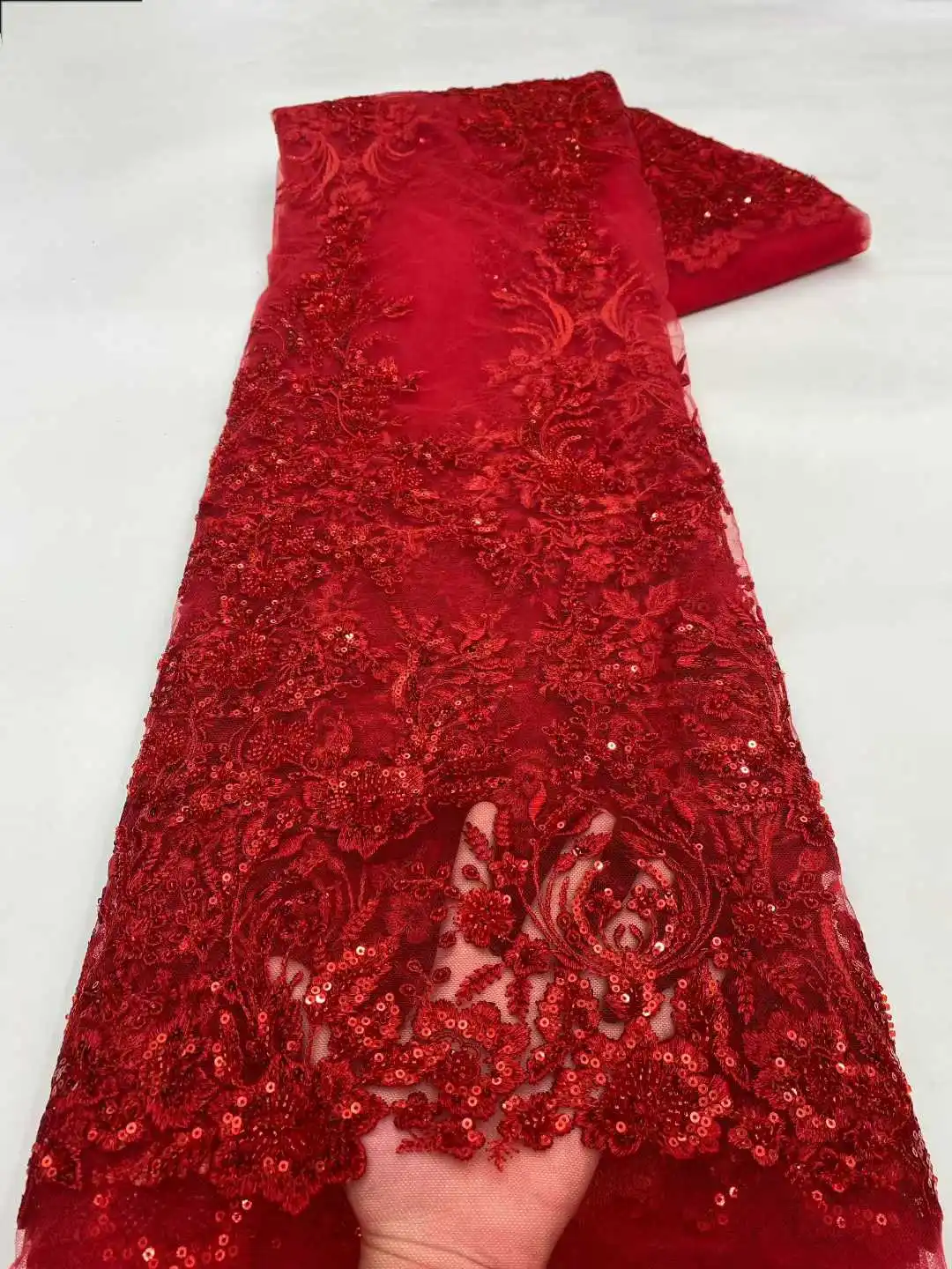 

Оптовая продажа, африканская кружевная ткань с бисером, французская свадебная кружевная ткань с блестками, 2025, роскошная нигерийская тюлевая кружевная ткань, материал от кутюр