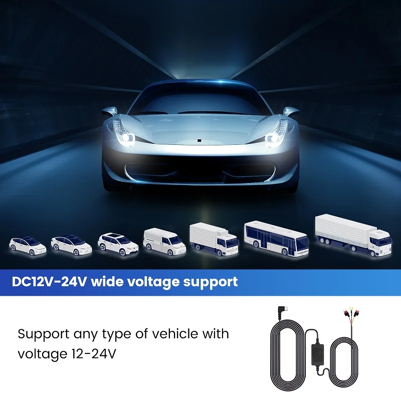 3A 3.5m Dash Cam per auto DVR 12-24v Cavo rigido Kit Step-Down Line Mini / Micro / Tipo-C Caricatore interfaccia USB Dashcam Camera