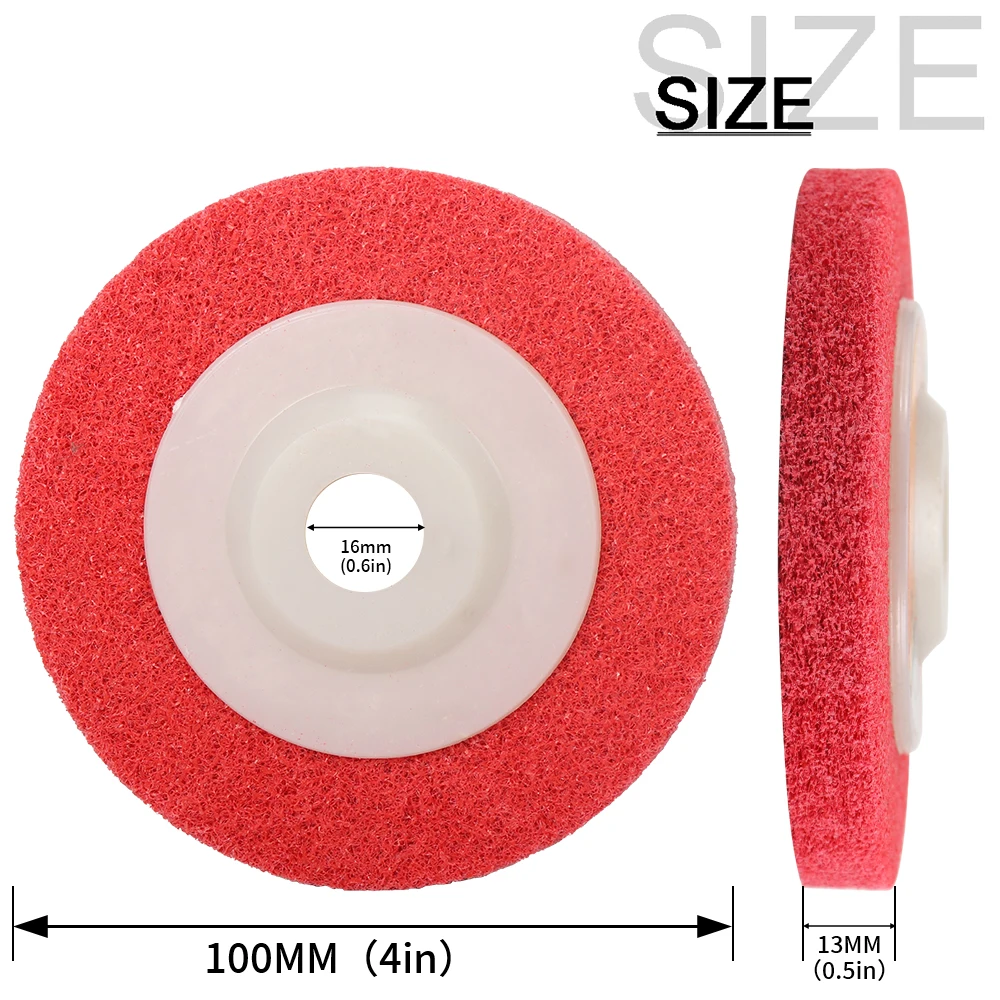 1/3/5/10pcs 4inch X 5/8inch Red Nylon Fiber Flat Abrasives Buffing Polishing Wheel Disc Pad 9P Hardness For Angle Grinder Tool