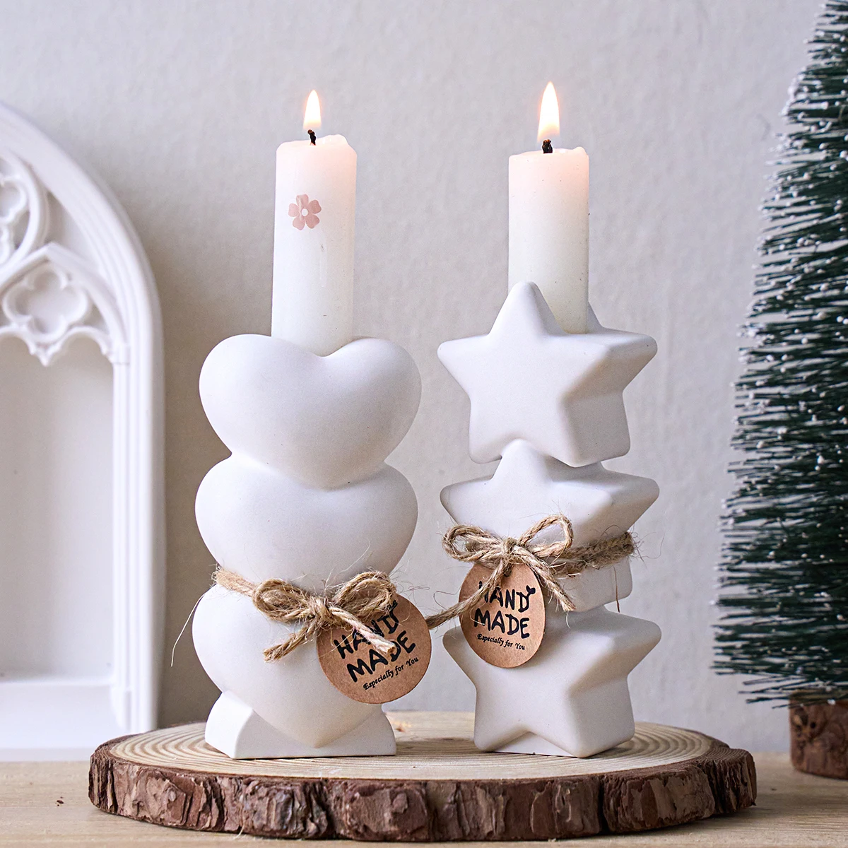 Three Connected Star Heart Candle Holder Silicone Mold DIY Plaster Candlestick Base Ornament Mold Home Decor Holiday Craft Gift