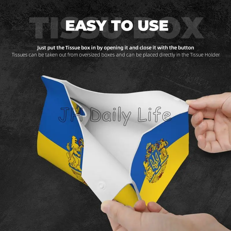 Ukraine Flag Print Tissue Box Cover PU Leather Tissue Box Holder Rectangular Waterproof Tissue Holders Decor for Home Office Car