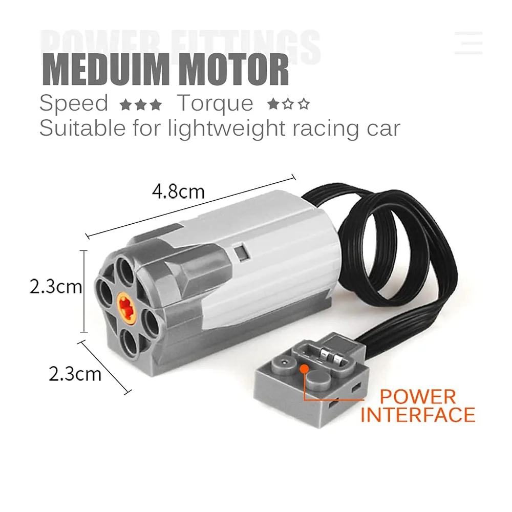 4Pack Technology Power Function Motor Building Block Part Kit 1 Medium Motor, 1 Battery Box, 1 Light Cable,1 Switch