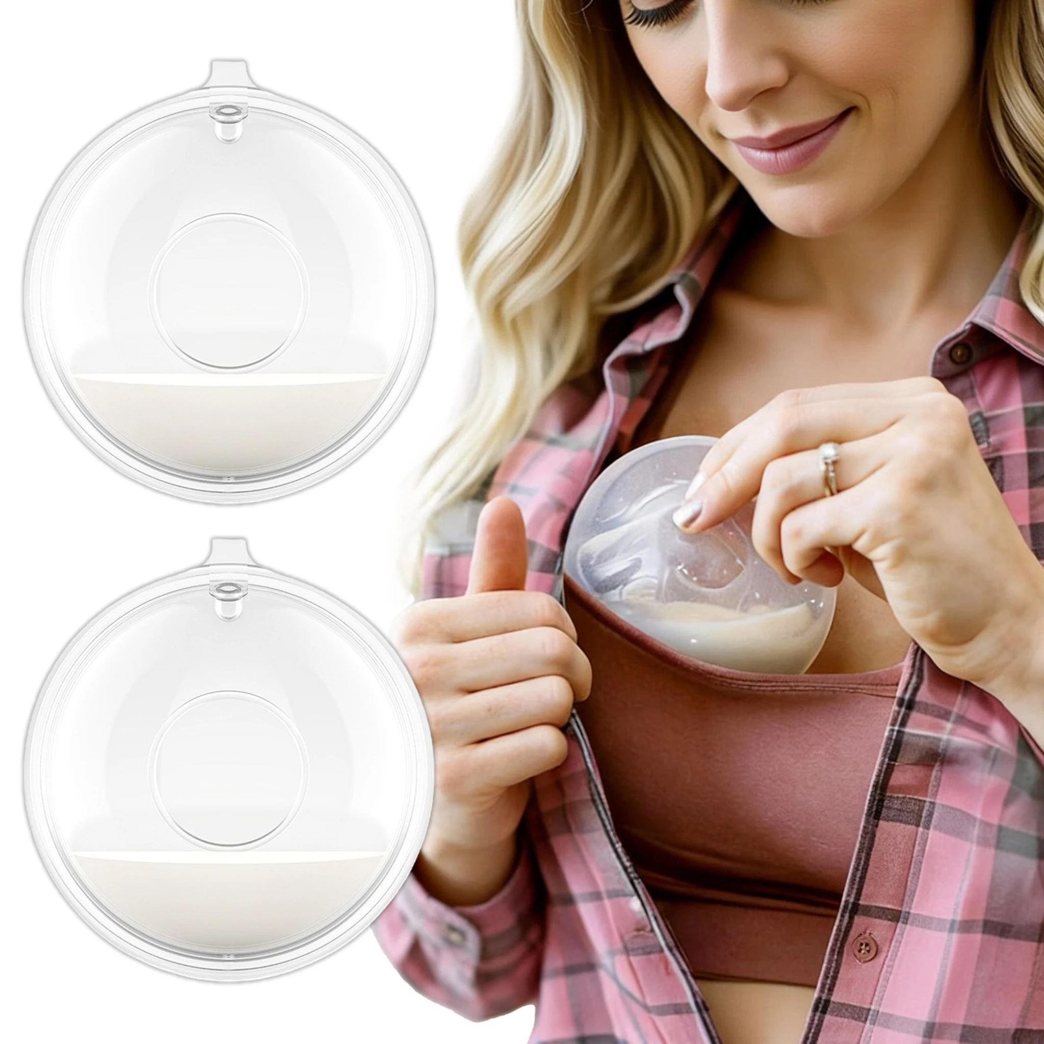 Breast Milk Collector Set with Silicone Brush Reusable Milk Saver Leak-Proof Catcher for Breastfeeding Women 2PCS