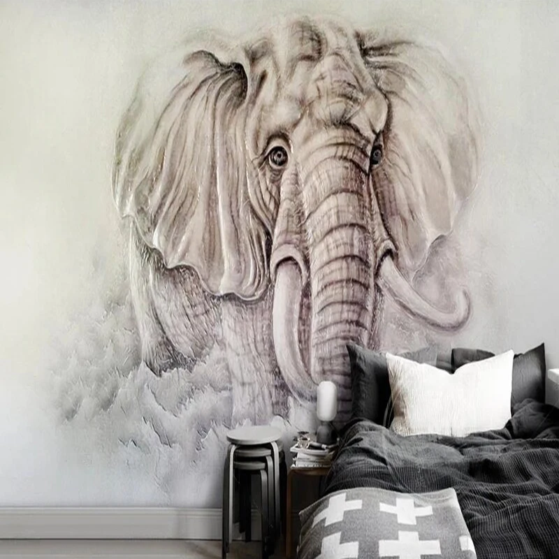 Custom Original 3D stereoscopic golden relief elephant mural for TV bedroom and home decoration background wall