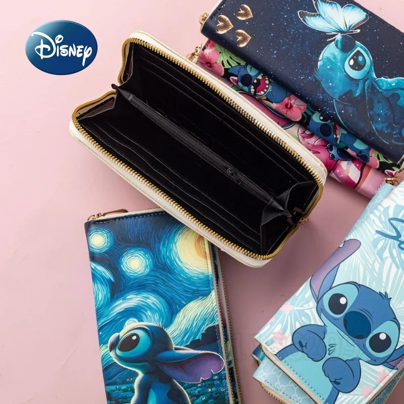 Disney Stitch New Long Wallet Cartoon Cute Women's Wallet Multiple Card Slots Fashionable Children's Wallet Large Capacity