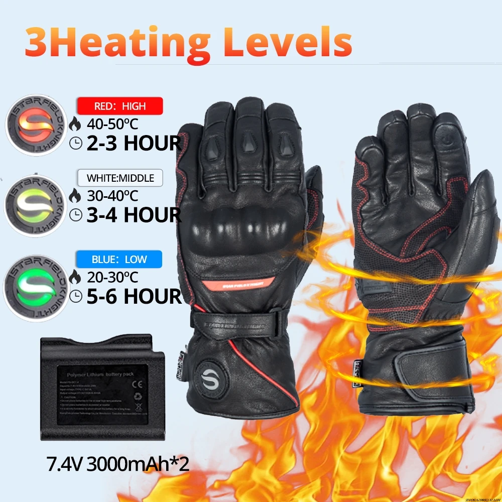

Motorcycle Heated Gloves Waterproof Genuine Leather Heated Gloves Touch Screen Motorbike Riding Gloves Heating Winter Gloves