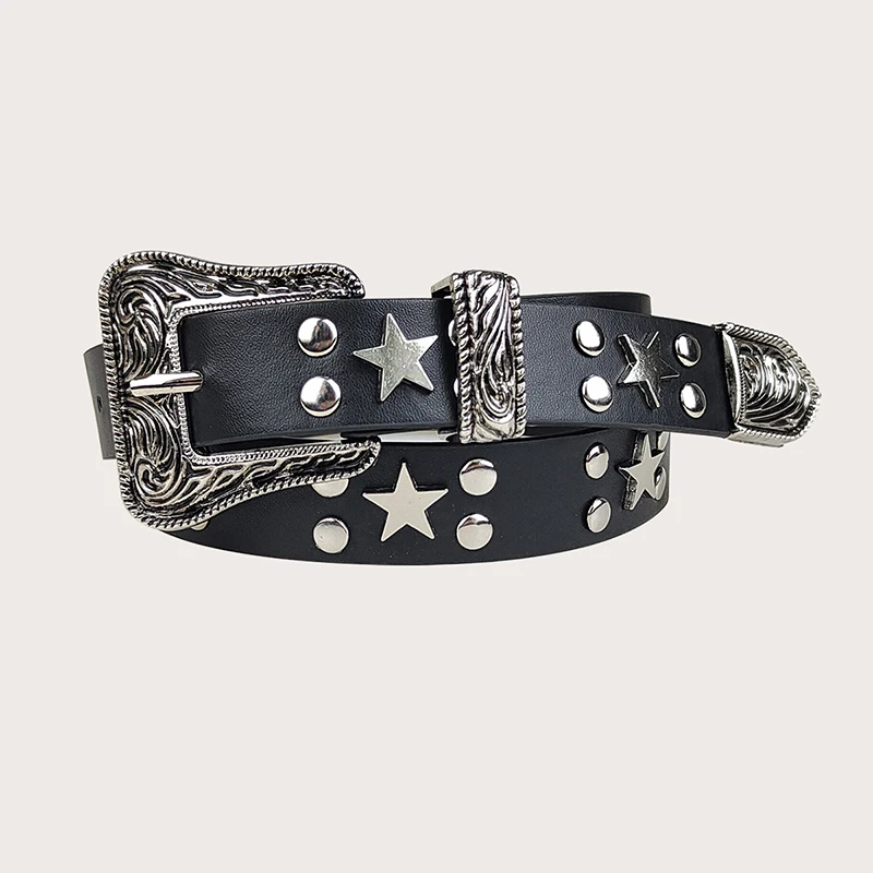 

Studded PU Leather Belt Vintage Punk Waistbands with Square Buckle Cool Fashion Decoration Luxury Metal Strap for Jeans Women