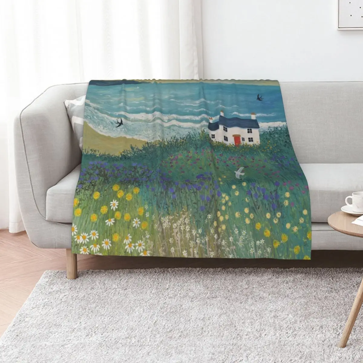 Cottage by Ocean Meadow Throw Blanket Flannel Fleece Soft Warm Throw Blanket