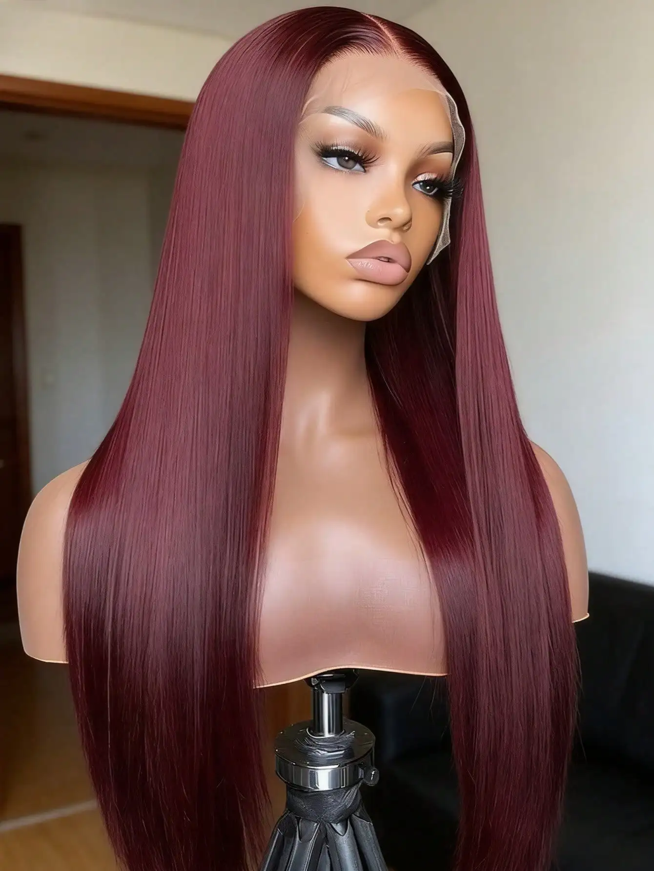 

Парик из натуральных волос 99J Burgundy Lace Front, 13x4, прямой, с прозрачным HD-кружевом, цвет винно-красный, для женщин
