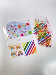 100pcs Colorful Wave Dot Oblique Stripe Pattern Square Transparent Opp Self-sealing Bag, Balloon Rainbow Printed Small Gift Bags