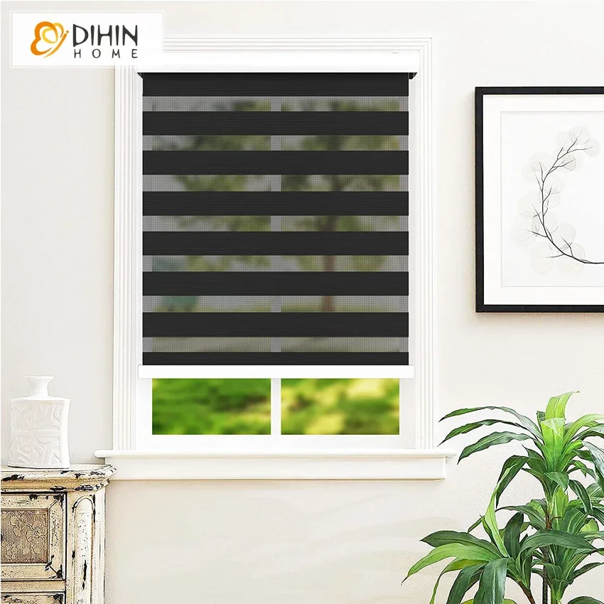 

Customized Size Manual Spring Lifting System Window Blinds Dual Layer Zebra Blind Spring Roller Shades