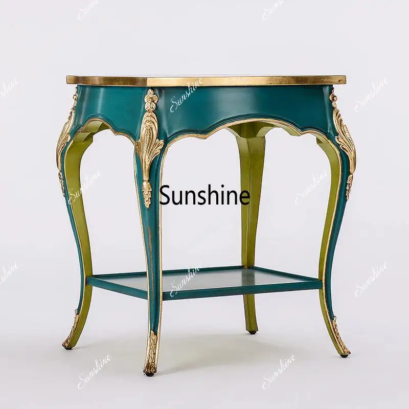 

Solid wood gold-painted carved small coffee table French neoclassical living room small apartment corner table