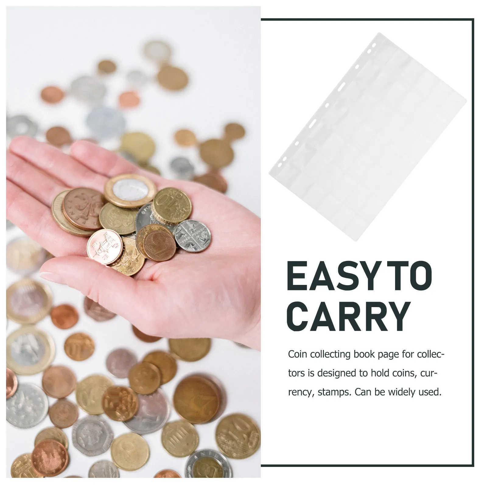 

10 Sheets Coin Collecting Pages Plastic Transparent Pockets for Storage and Protection Binder Inserts Collection Album Organizer