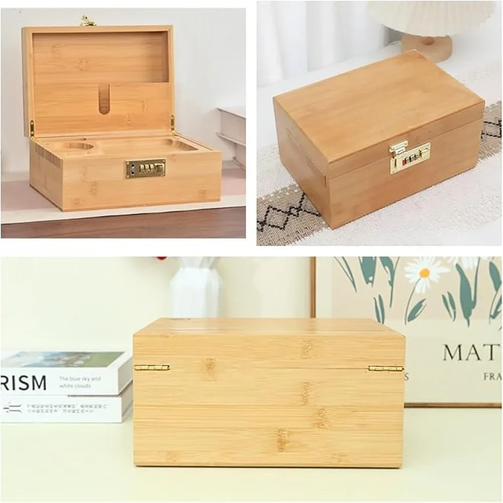Bamboo Treasure Chest Premium Storage Box With Lock Organized Compartments Weed Tray Set Integration