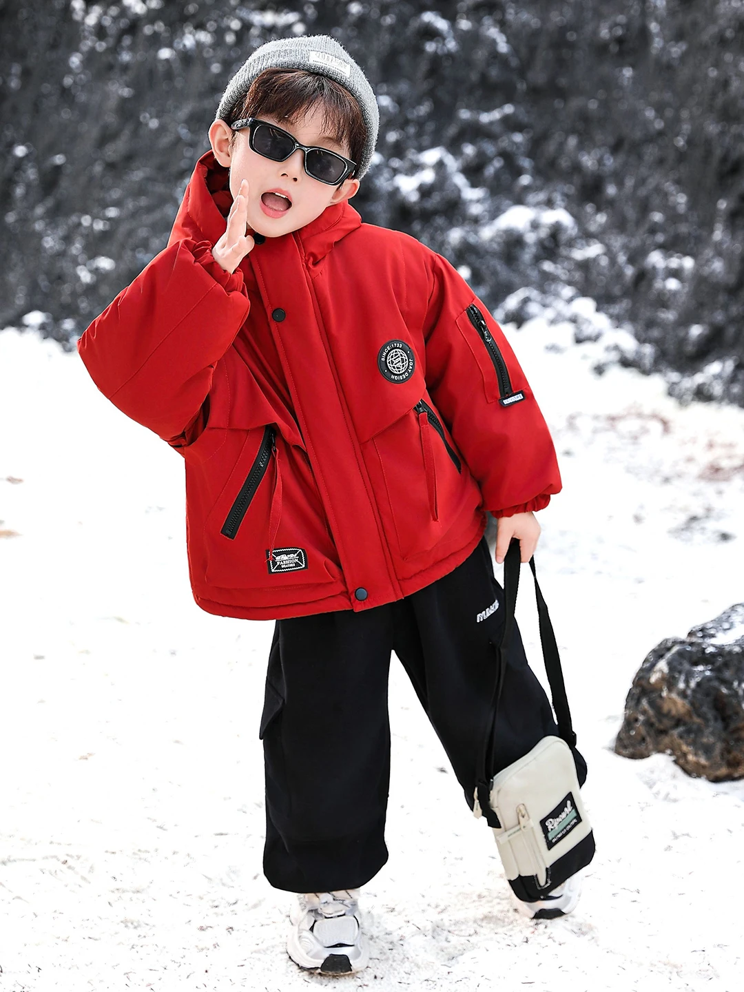 

Thiened Fce Cotton Jaet for Boys Winter Coat Warm Stand Fit Youth Faion Long Sve Zipper Closure Hooded Parka
