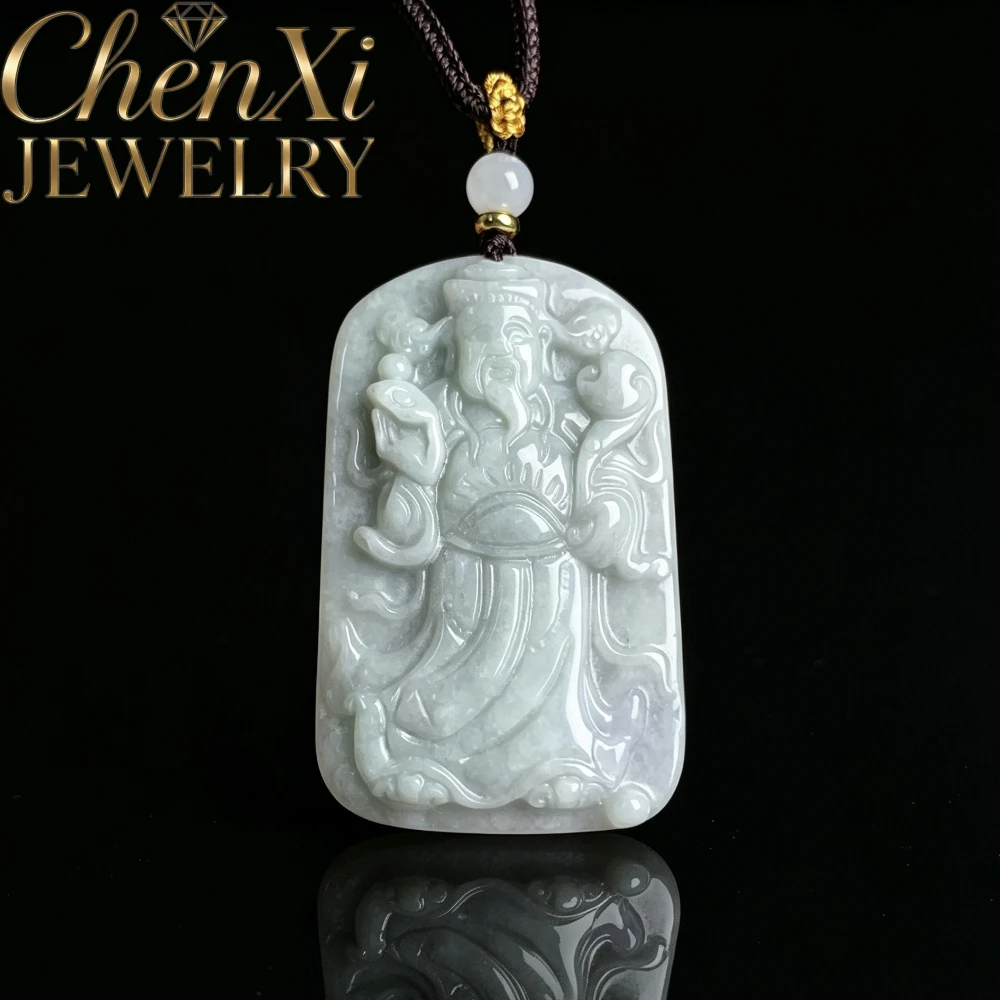 Grade A Burmese Jadeite Carved Pendant God Of Wealth Motif Auspicious Tablet Charm Fine Jewellery Ideal Birthday Festival Gift