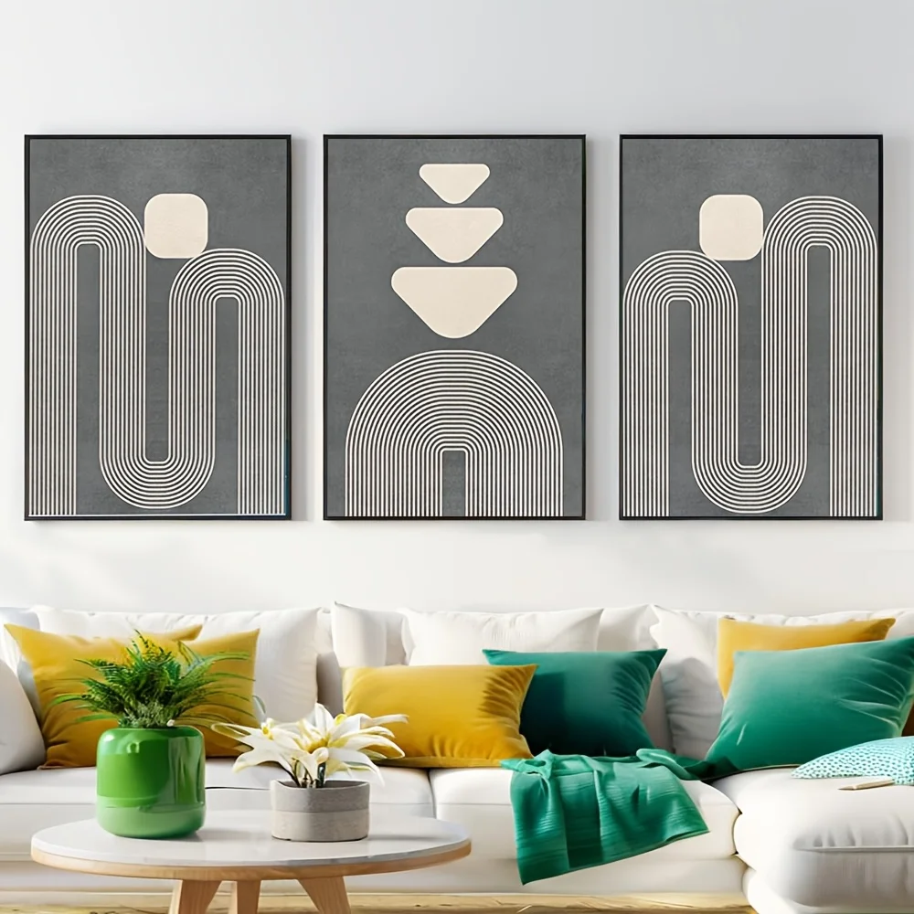 3pcs ADAM and ALICE Modern Boho Wall Art - Minimalist Line Art Prints, Abstract Geometric Adam & Eve Figures, Neutral Grey Ca