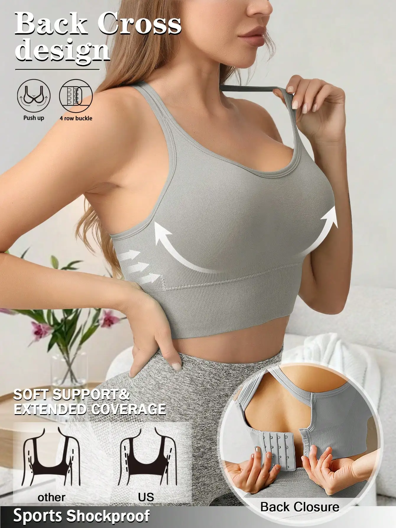Sexy Push-Up-BHs für Damen, Sport-BH, Rückenkreuz-Unterwäsche, Yoga-Top, kabelloser BH, stoßfeste, bequeme Dessous für das Fitnessstudio – Detail 6