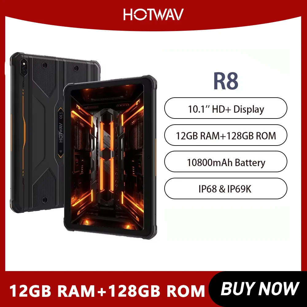 HOTWAV R8 4G أقراص متينة شاشة 10.1 بوصة 4GB + 128GB 5MP + 13MP كاميرا الكمبيوتر اللوحي أندرويد 14 10800mAh لوحة البطارية النسخة العالمية