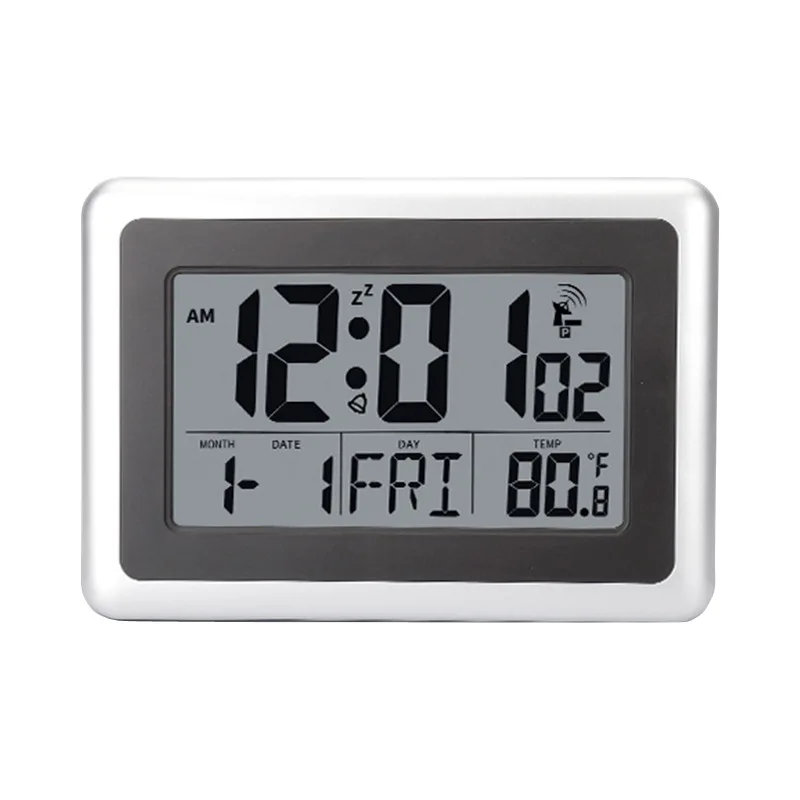 Atomic Wall Desk Clock Large Display with Indoor Temperature Date Calendar, Digital Alarm Clock for Kitchen