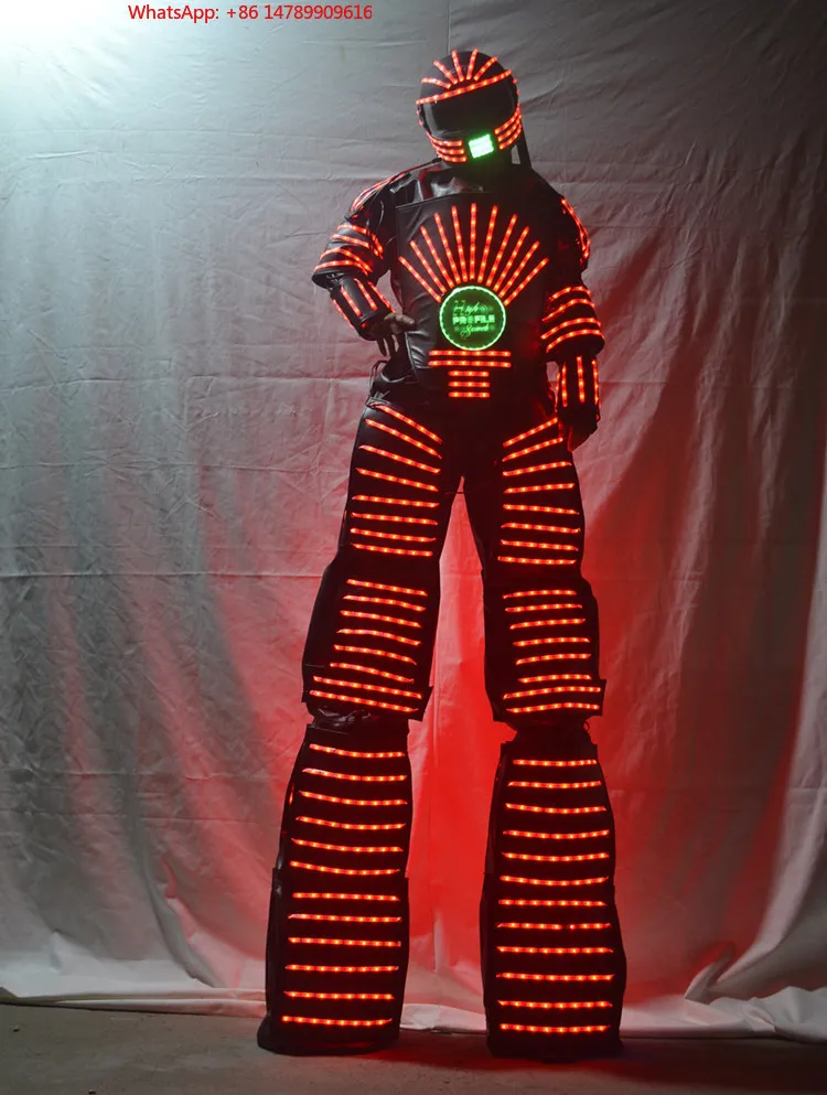LED Luminous Robot CostumeParty Traje Led Robot Costume Clothes Stilts Walker Costume Disfraces Halloween  Suit Costume H