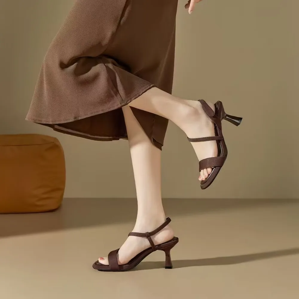 Women's Sandals Temperament Square Headed Alien and Sandals Fashion Leopard Print One-word High Heels Sandals Sandalias De Mujer