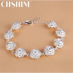 Charm 925 Sterling Silver Rose Flower Chain Bracelet For Women Fashion Pretty Party wedding accessories gift fine luxury Jewelry