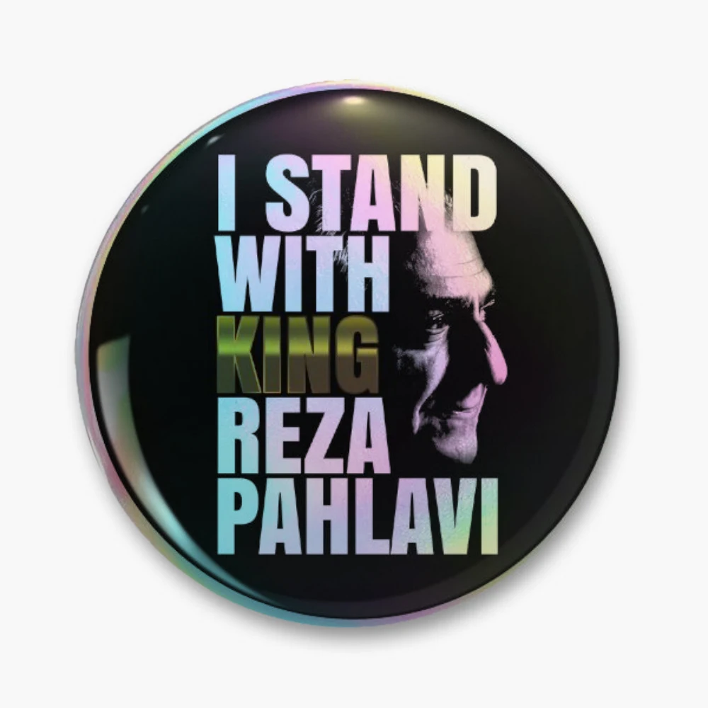 I STAND WITH KING REZA PAHLAVI Pin Holographic Star Heart Pin Brooches Laminated Button Fashion Accessory