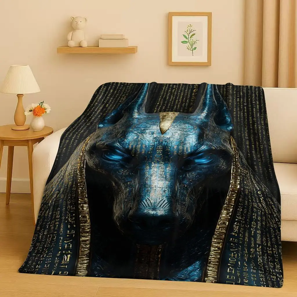

Dead God Anubis Pharaoh Ancient Egypt Mythology Cartoon Flannel Blanket,Ultra Soft Plush Throw for Home Bedroom Bed Sofa Cover