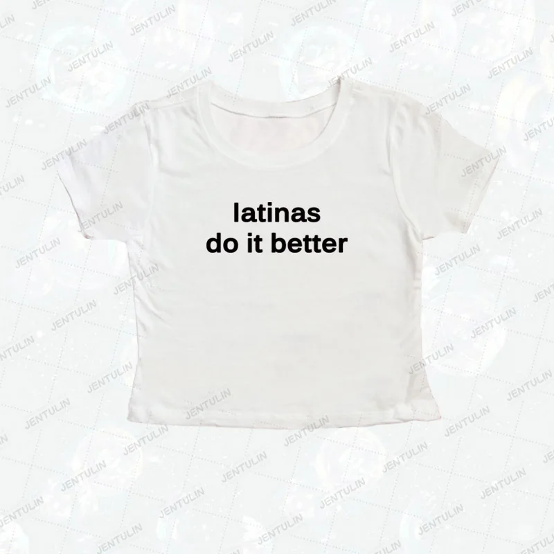 latinas do it better print T-shirt Cute Women\'s Short sleeve Crop Tops Harajuku Goth Baby Tees Retro Latin Female Sexy Y2K Tops