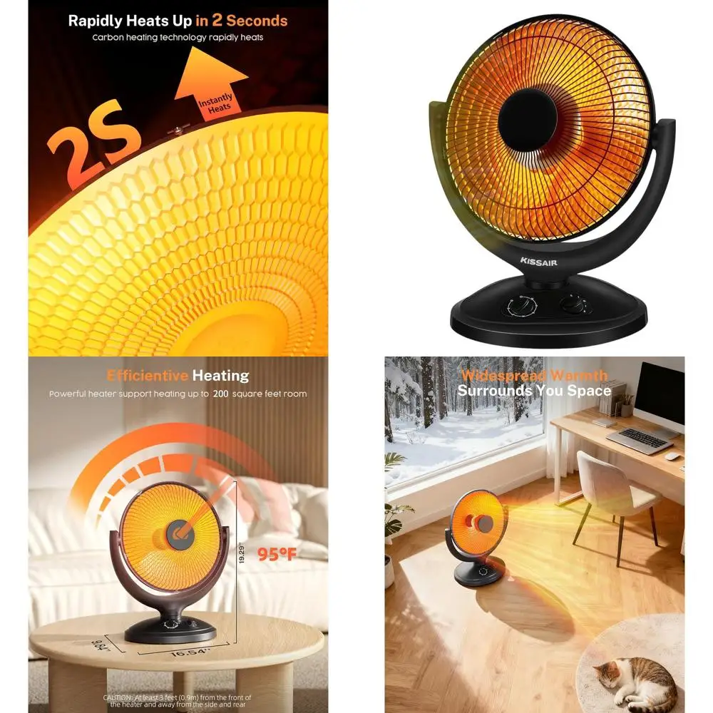 

65 ° Осциллирующий обогреватель с термостатом, 2 режима, 800 Вт, комнатный лучистый обогреватель с защитой от опрокидывания