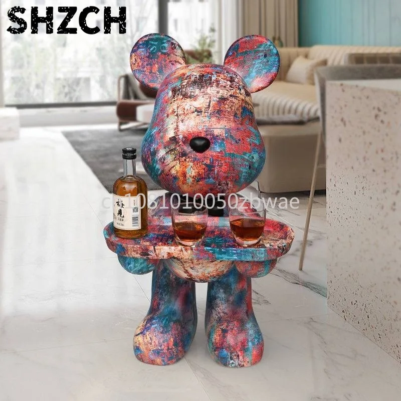Home Decor Creative Doll Bear Floor Ornament Living Room Trend Soft Decoration Welcome Reception Storage Tray Animal Statue Gift