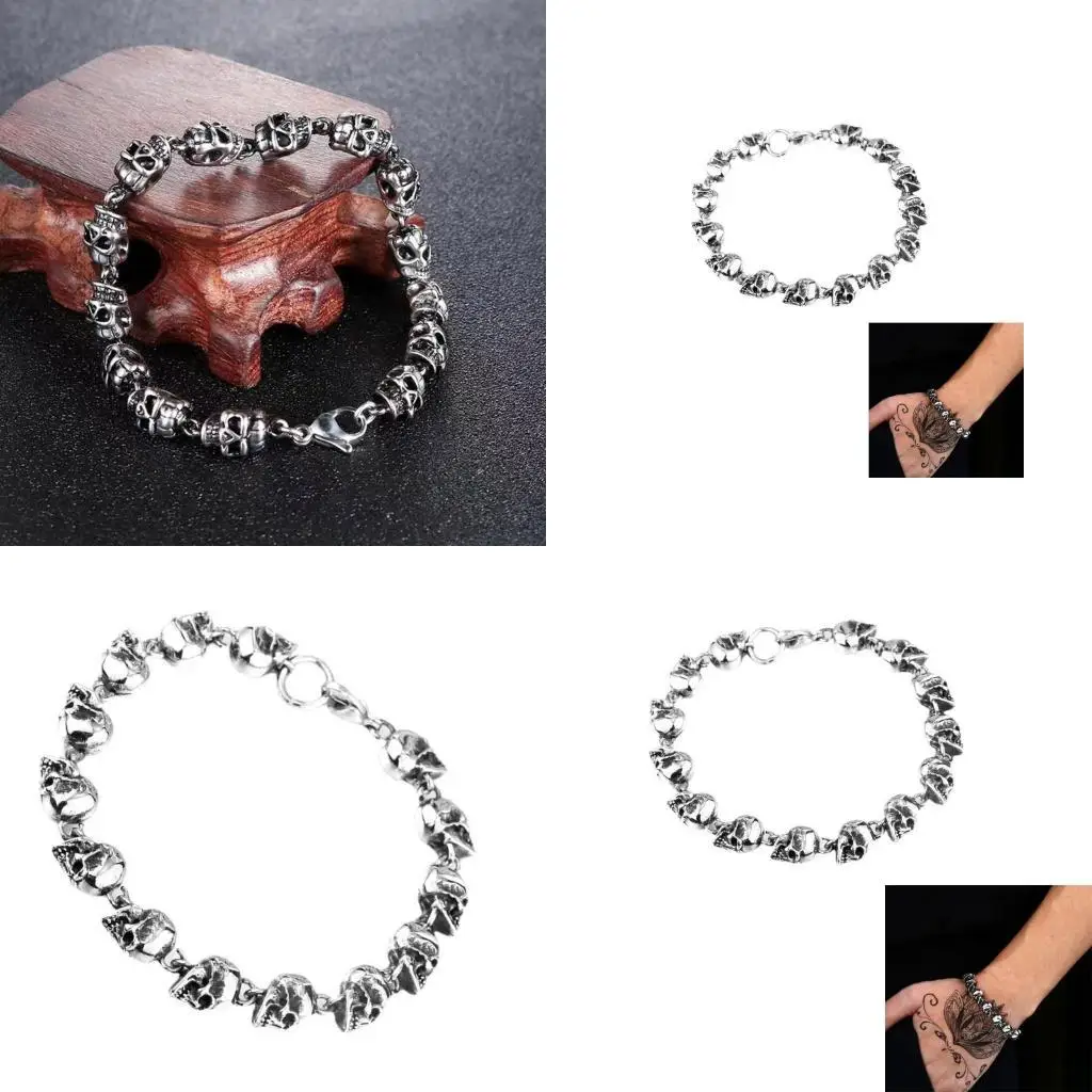 

A52E Skull Head Bracelet Sturdy Metal Materials Portable for Motorcycle Enthusiasts and Street Culture Fan Stylish Outfits