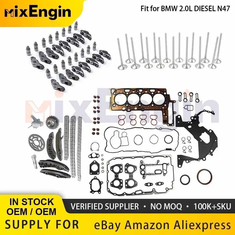 Engine TIMING CHAIN KIT ROCKER ARMS LIFTERS HEAD GASKET Set Fit 2.0 L DIESEL N47 For BMW F21 E90 F30 F80 320d 25d X1 X5 2.0L