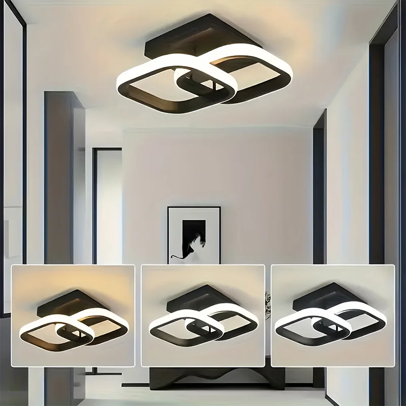34CM Iron LED Ceiling Lamp Square Ring Pendant for Bedroom Bed Lighting Corridor Aisle Balcony 3 Color Temperature Options