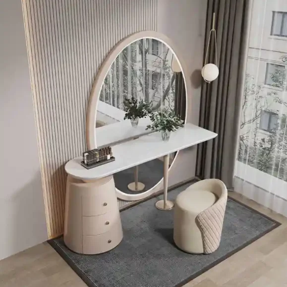 Senior Bedroom Wood Standing Panel Full Body Mirror Dressing Table with Drawers-Modern INS Style Integrated Set