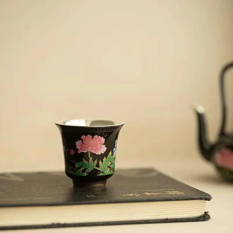 40ML Jingdezhen Silver Enamel Color Teacup Master Cup Smell Tea Fragrance Cup Exquisite Tea Tasting Cup Handmade Kung Fu Tea Set